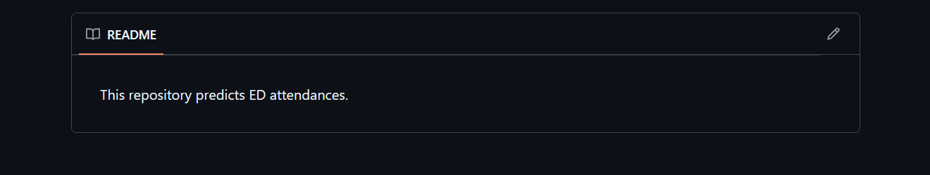 A screnshot of a readme for a repository. It simply says 'this repository predicts ED attendances'