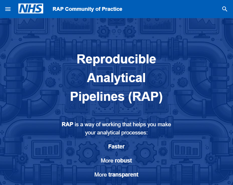 A screenshot of the NHS England RAP community of practice playbook website